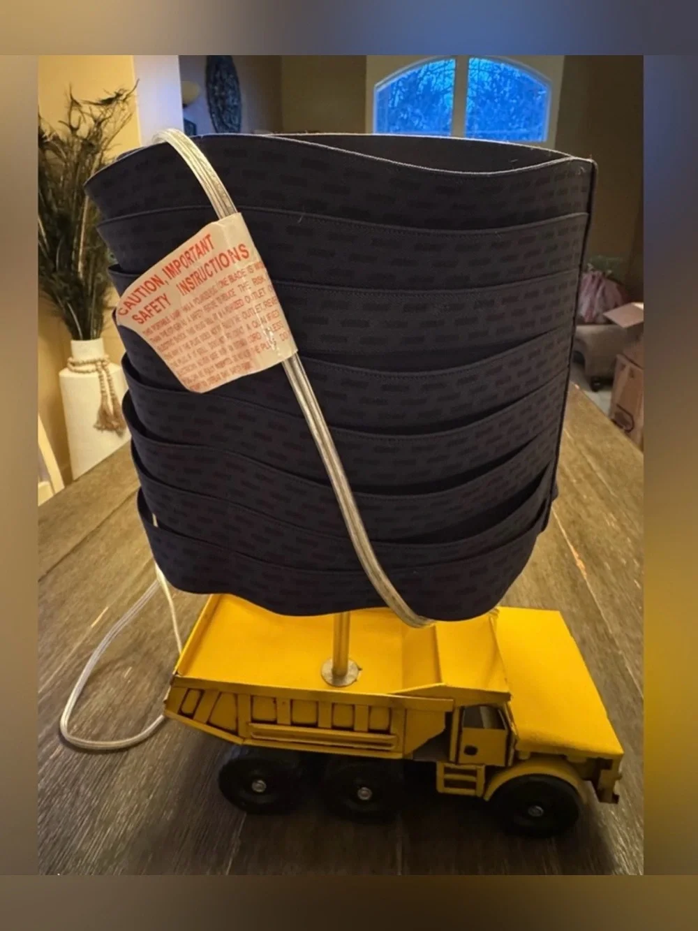 Pottery Barn Kids Yellow Dump Truck Lamp with Navy Blue Shade